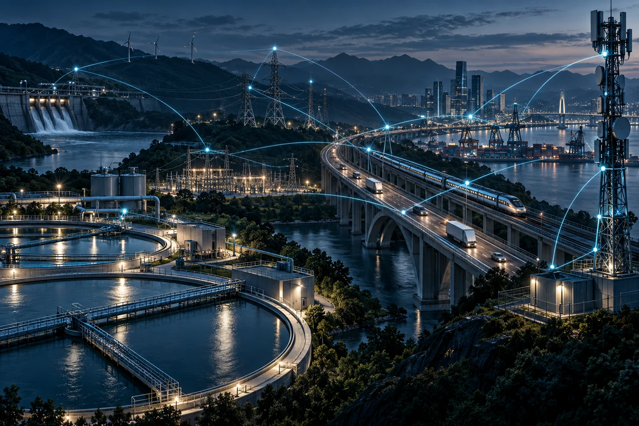 Integrated water, power, transport, and communications infrastructure connected for resilient operations