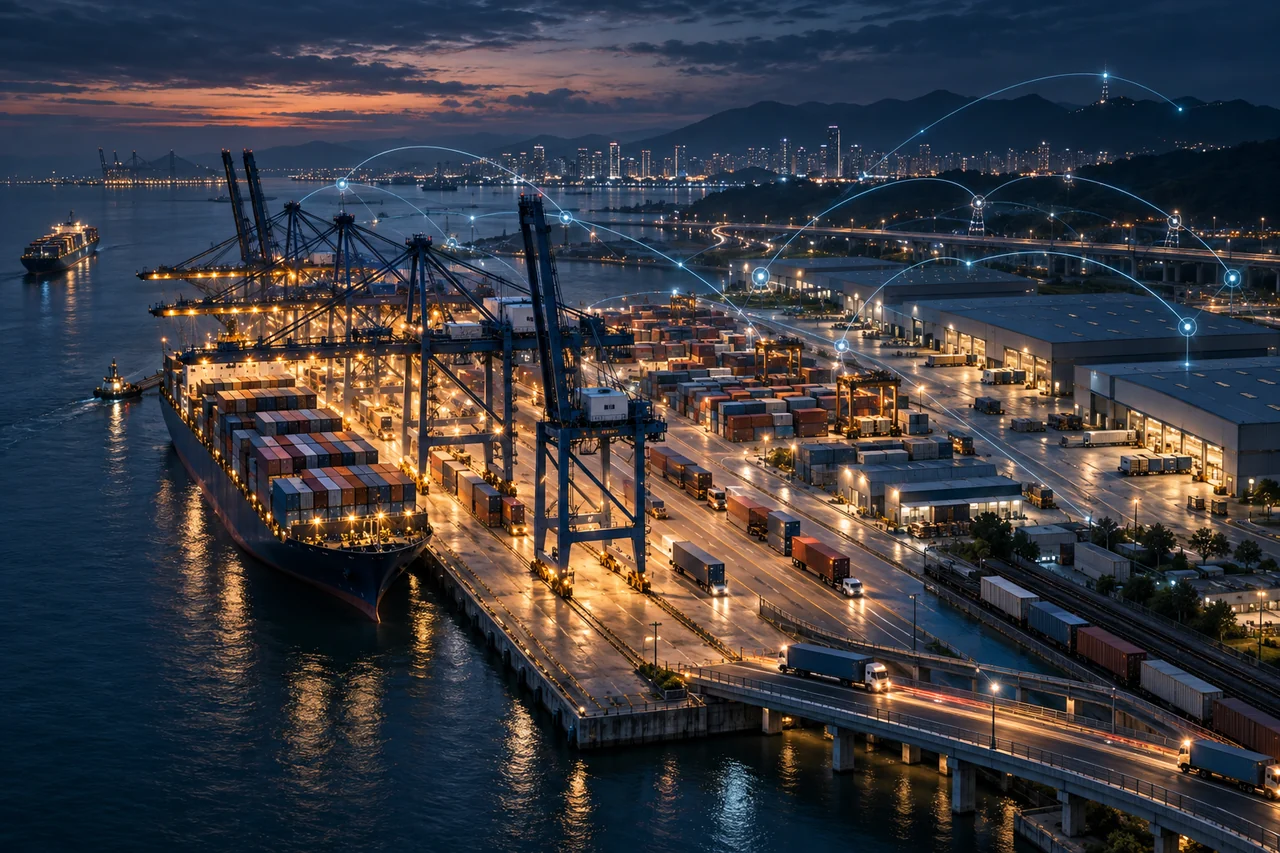 Connected container port and distribution infrastructure supporting reliable logistics operations