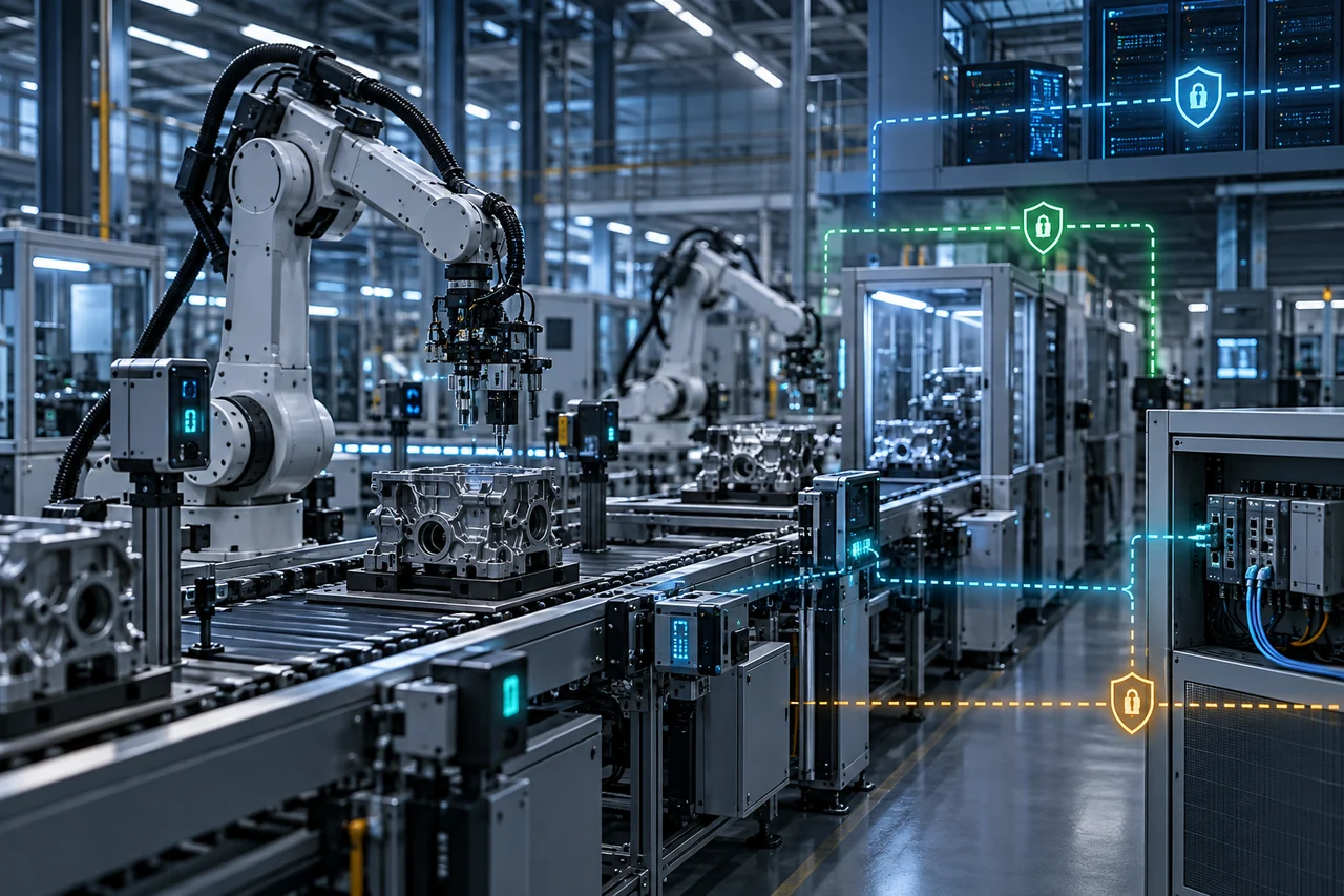 Connected industrial automation and protected operational technology on a manufacturing line