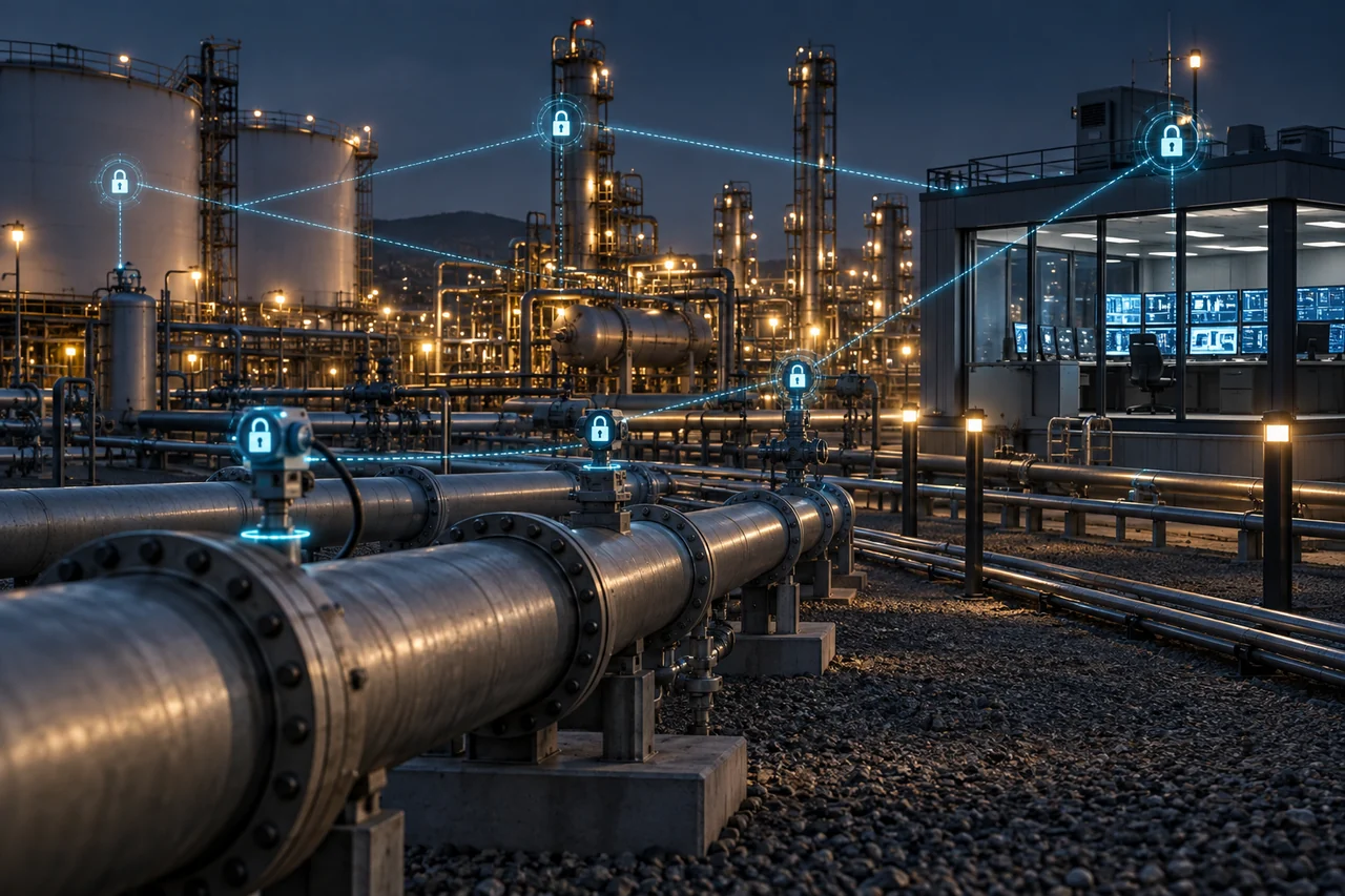 Connected oil and gas process infrastructure with protected operational pathways