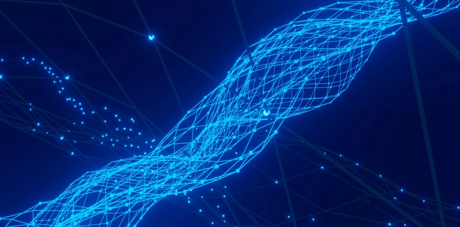 Connected neural data network visualization representing artificial intelligence security